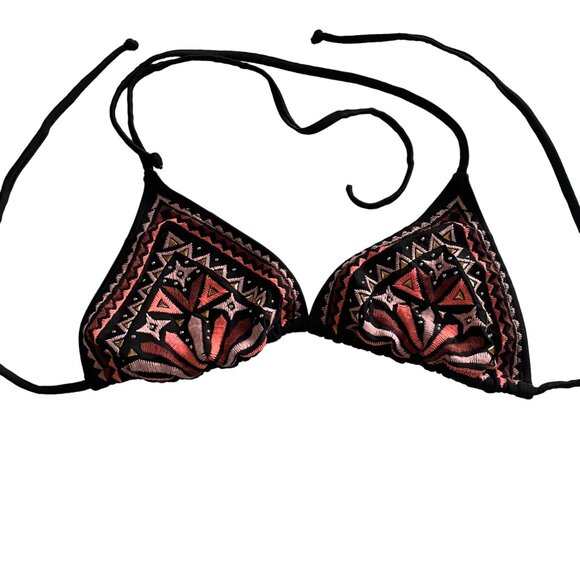 Xhilaration Swim Suit Bikini Halter String Top Only Size Medium Black Pink u Sw - Picture 3 of 6